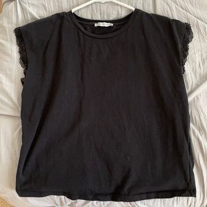 Zara Black Cotton top with lace detailing